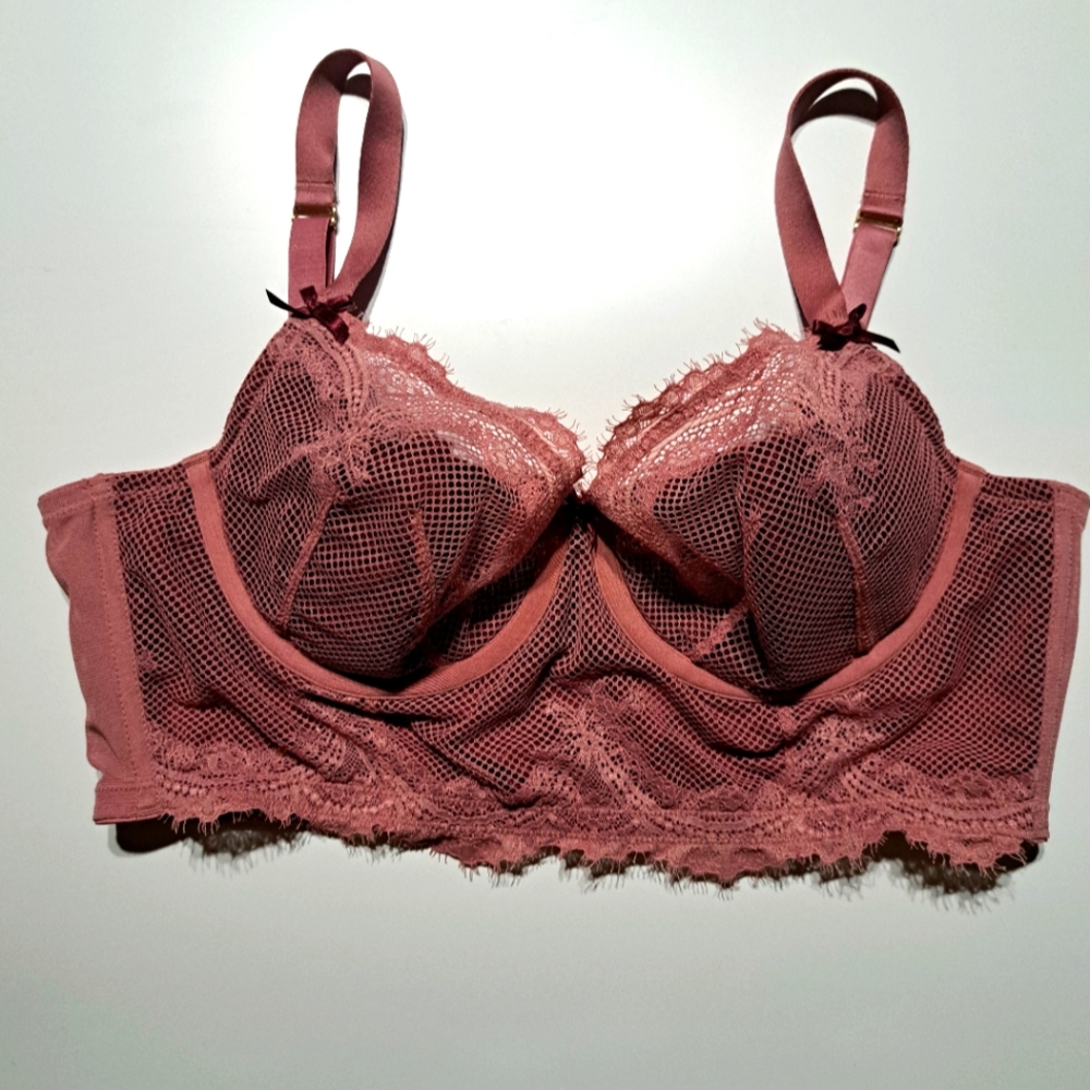 Cacique Underwire Bra Lightly Lined 38C Mauve Lace Mesh